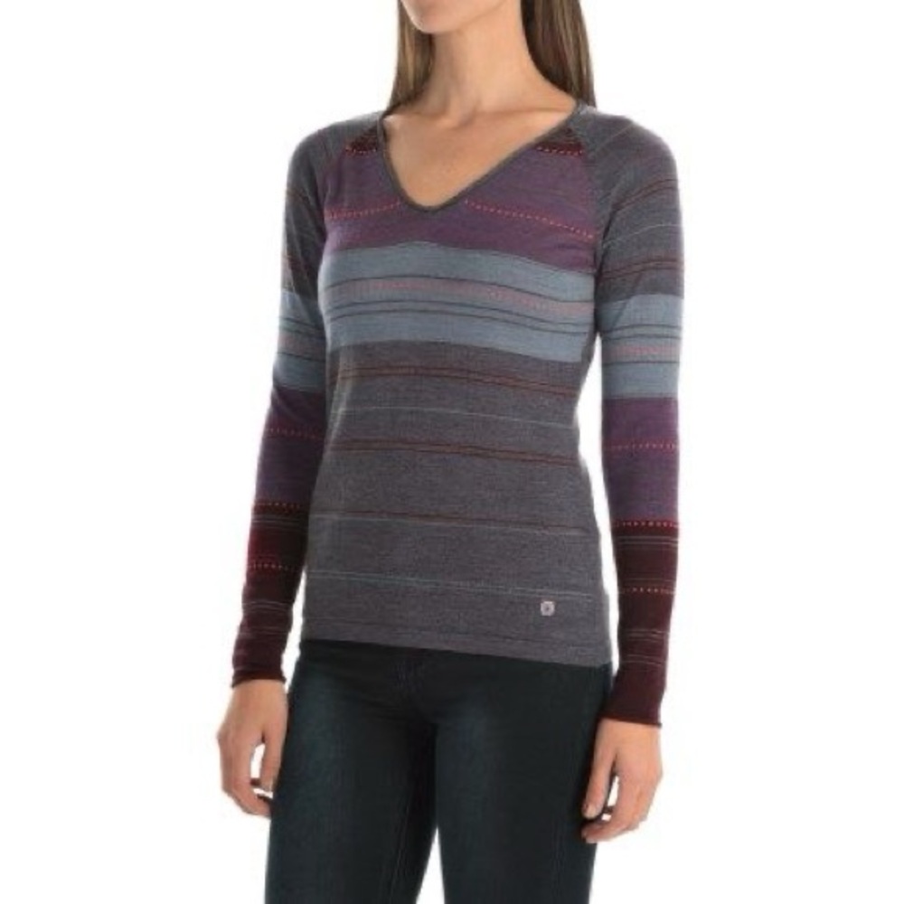 SMARTWOOL Sulawesi Stripe Merino Wool Blend Pullover V-Neck Sweater Size M
